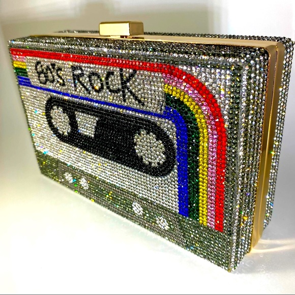 Insanely cool rhinestone covered box clutch “80s Rock” NEW - Picture 2 of 6